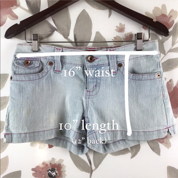 GLO Mini Stretch 5 Pocket Light Wash Blue Denim Jean Shorts 5 - Picture 12 of 15